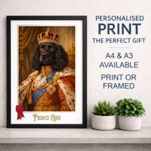 Personalised Royal Dog Portrait from Photo Custom Pet Portrait A4 A3 Framed Gift