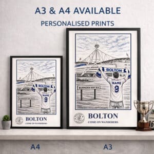 Personalised Bolton Football Stadium Print A3 A4 Framed Unframed FSP09