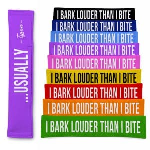Personalised Dog Lead Sleeve 'I Bark Louder Than I Bite...Usually' Leash Cover