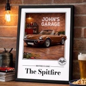 Personalised Triumph Spitfire Classic Car Print A3 A4 Framed Unframed Wall Art Gift