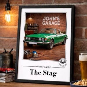 Personalised Triumph Stag Classic Car Print A3 A4 Framed Unframed Wall Art Gift