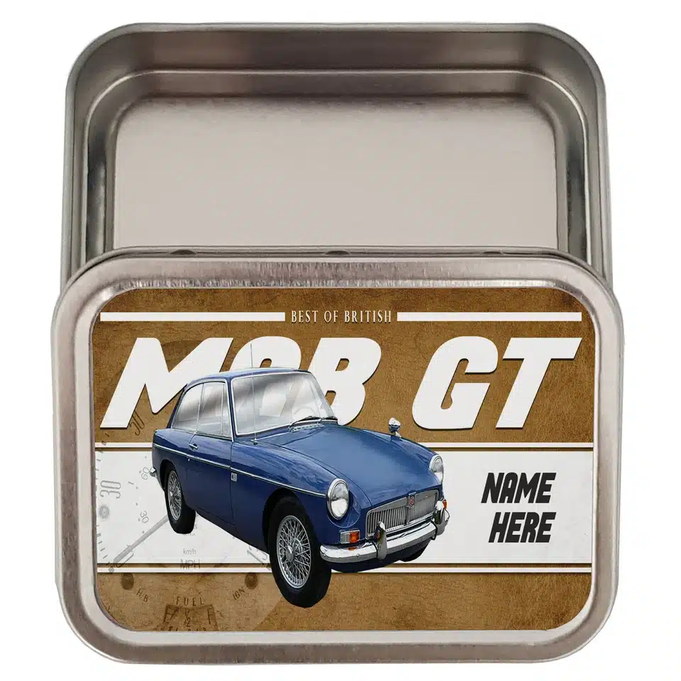 Personalised MGB GT Tobacco Tin Classic Car CLP30 - Image 2